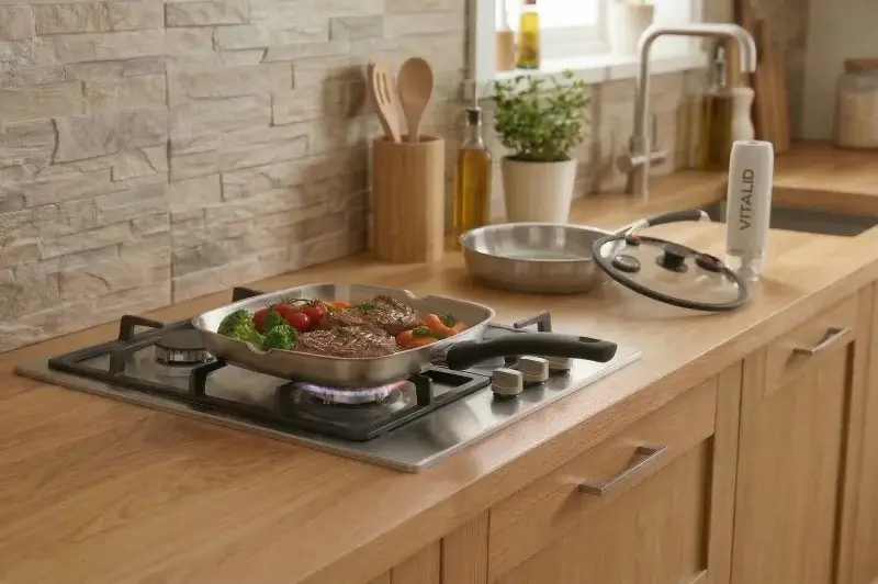 cuisine qui présente les ustensiles de cuisine Vitalid pour la cuisson basse température