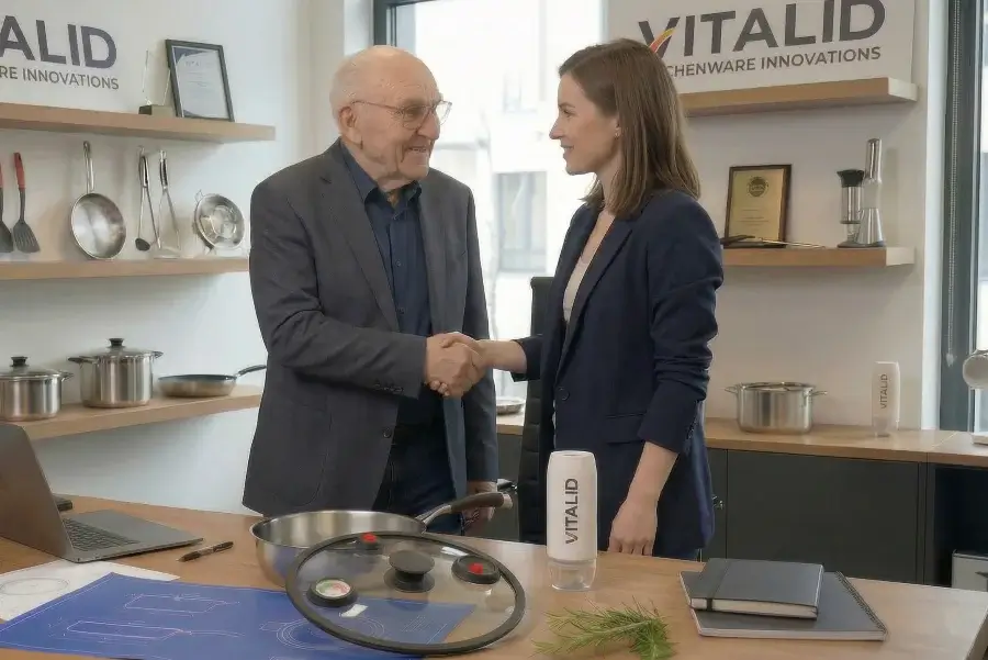 recrutement-vitalid- directeur de vitalid serant la main d'une femme lors d'un recrutement