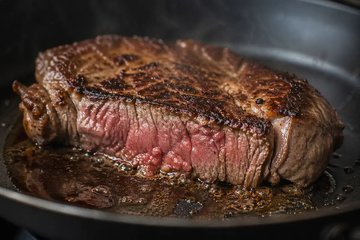 cuisson steak à la poêle irrégulière centre rosé jus perdu cuisson traditionnelle